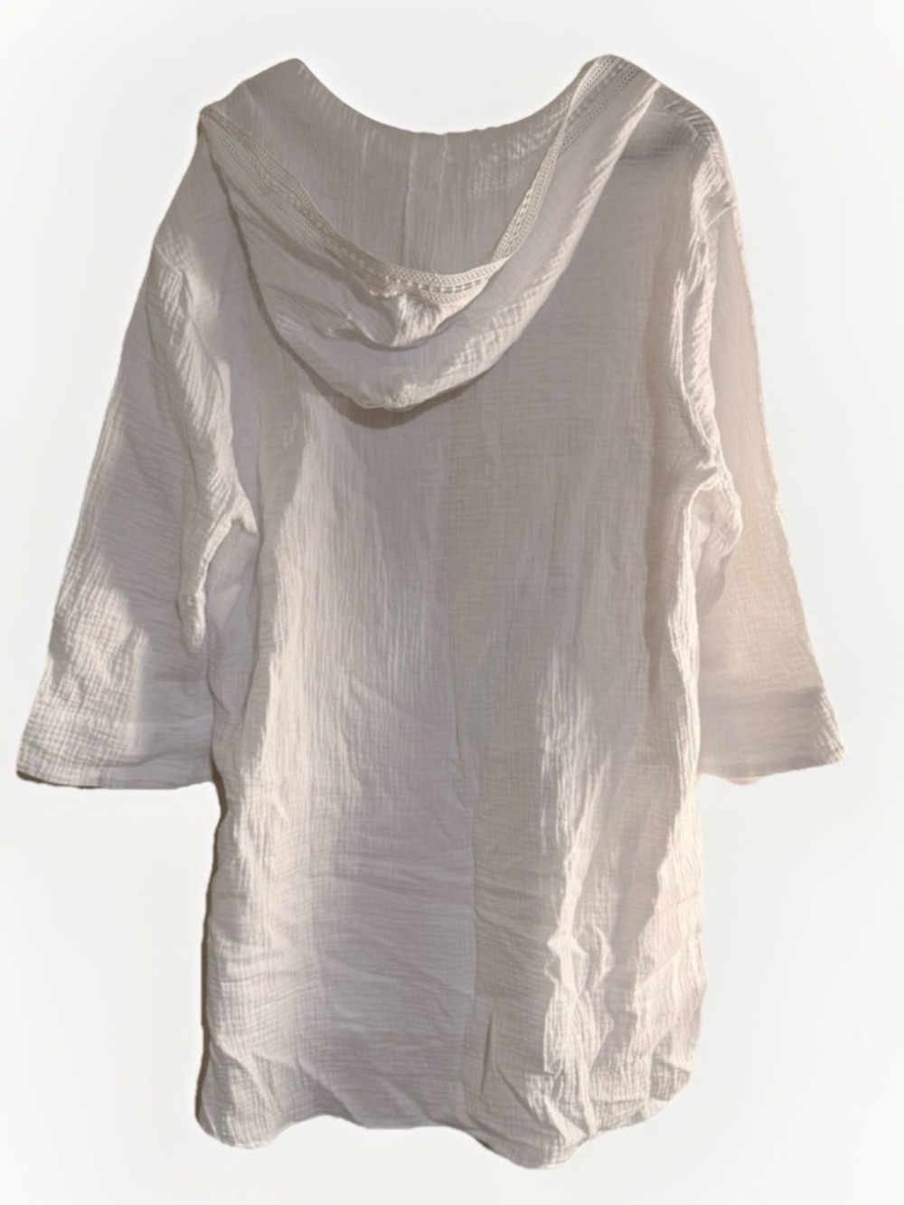 4Our Dreamers White Cotton Gauze Hooded Tunic Beach Resort CoverUp Hoodie New M - Picture 2 of 7